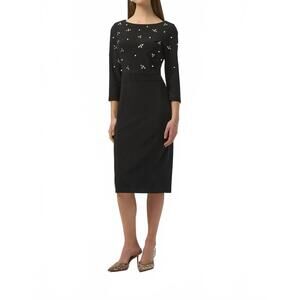 NEW JOSEPH RIBKOFF embellished 3/4 sleeves midi dress in black